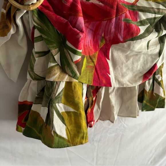 Farm Rio Spring Forest Green Red Tropical Leaf Print Mini Wrap Skirt Size S - Picture 4 of 16